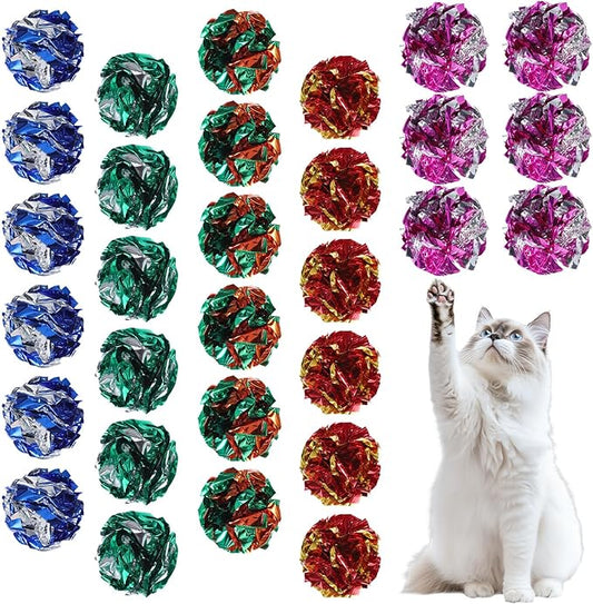 30 PCS Cat Crinkle Balls, Crinkle Cats Toy, 2.36" Interactive Crinkle-Ball, Colorful Cats Toy, Colorful Chew and Training Activity Cat Toys for Indoor