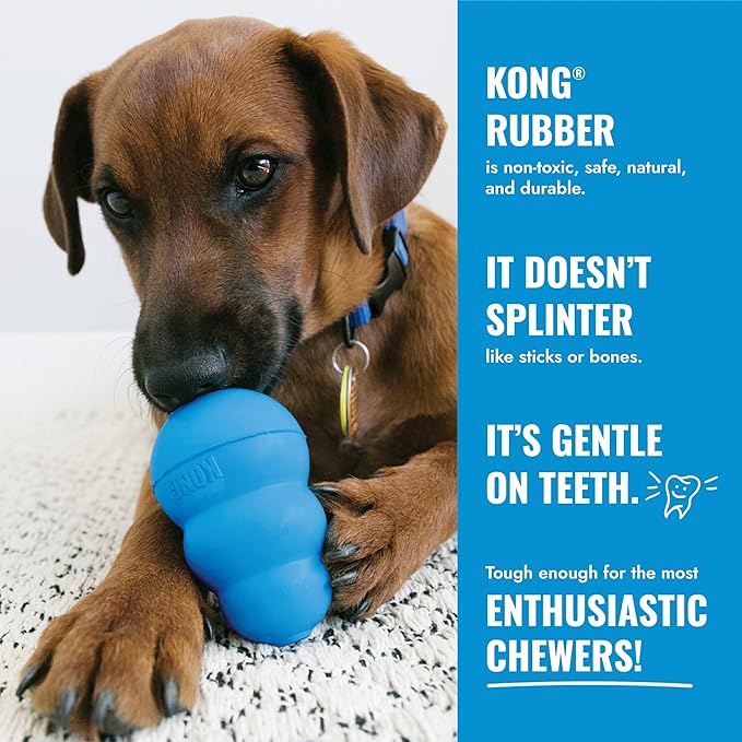 KONG Puppy Tires - Dog Chew Toy for Puppies - Stuffable Dog Toy for Treats & Snacks - Natural Rubber Chew Toy for Teething Puppy - for Medium/Large Puppies - Blue