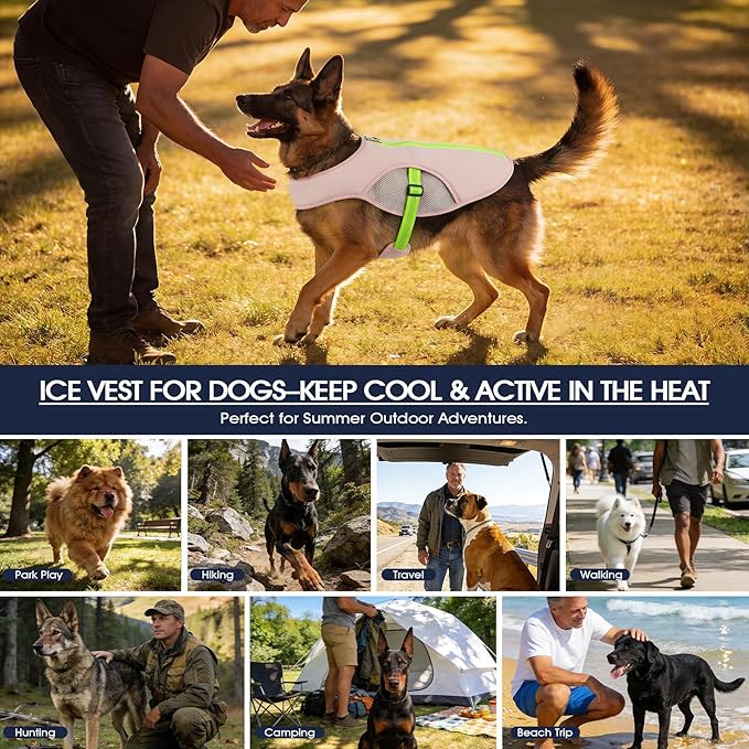 IECOii Cooling Dog Vest with D Ring, Reflective Cool Jackets, Lightweight Dog Summer Cooling Harness for Outdoor Walking, Hiking, Beach, Breathable Anxiety Relief Vest for Hot Weather, Pink, Size 3XL