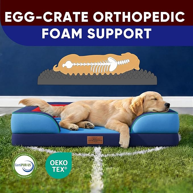 Comfort Expression Orthopedic Dog Bed for Extra Large Dogs 45x35 Inch, Waterproof Egg Crate Foam XL Pet Bed with Bolsters, Dog Couch with Washable Cover & Non-Slip Bottom, Philadelphia