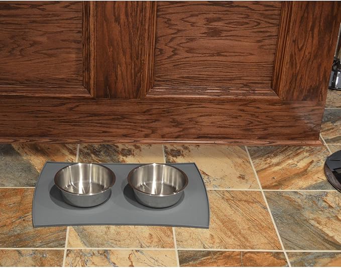 PetFusion Large Waterproof Pet Food Mat (24x16). FDA Grade Silicone [Superior Hygiene, Non-Toxic, Multiple Sizes] for Dogs or Cats, Gray (Pack of 2)