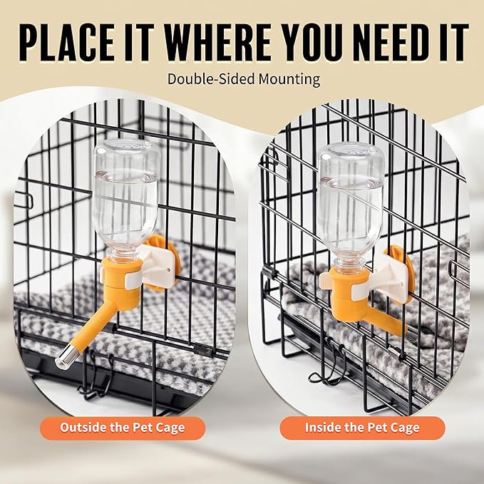Choco Nose Patented No-Drip Dog Water Bottle/Feeder for Dogs/Cats and Other Small-Medium Sized Animals - for Cages, Crates or Wall Mount. 10.2 Oz. Mess Free Leak-Proof Nozzle 16mm, Orange (C590)