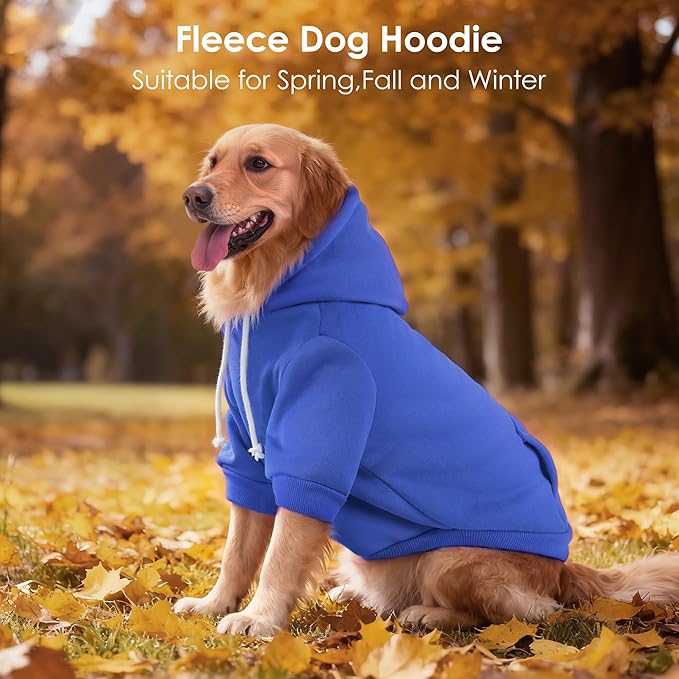 Dog Basic Hoodie Soft Dog Clothes Cold Weather Sweaters for Medium Large Dogs Cozy Fabric Warm Sweatshirt with Leash Hole for Boys (Blue, Small (5-10 lbs))