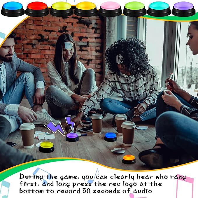 Honoson 8 Pack Recordable Answer Buzzers Button Custom Programmable Sound Buttons Funny Birthday Gifts for Family Trivia Nights Classroom Communication Study Home Office Game(Fresh Color)