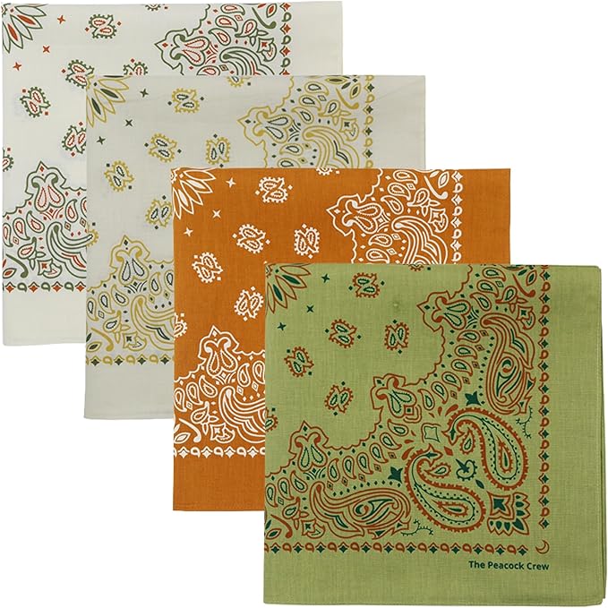 The Peacock Crew Premium Soft Cotton Bandanas Pack for Men and Women Paisley 22 x 22 inches