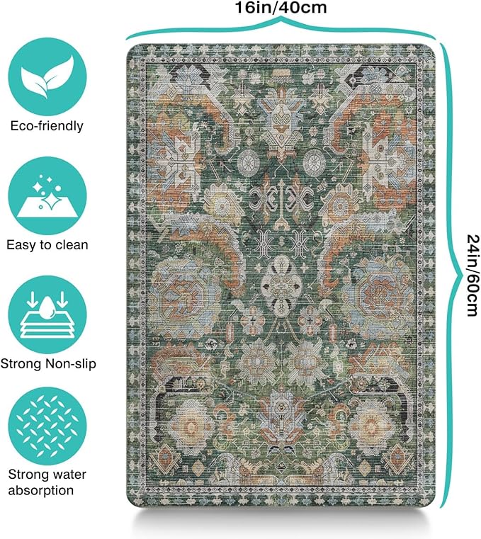Vintage Tribal Dog Food & Water Mat, Boho Pet Feeding Mat for Floor Non-Slip Waterproof, Super Absorbent Cat Bowl Mat, Easy to Clean Durable Pet Placemat,16" × 24"