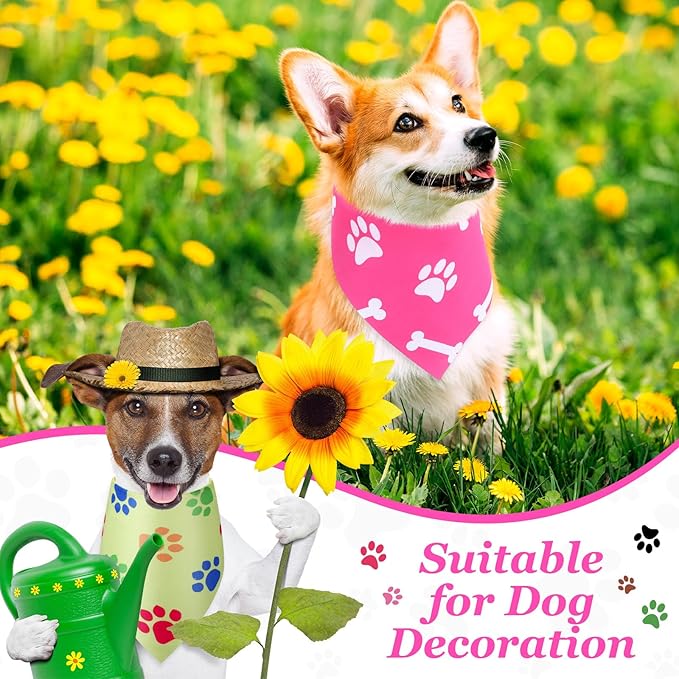 Abbylike 50 Pcs Paw Print Dog Bandanas Bulk Cute Footprint Bandanas for Dogs Triangle Kerchief Bib Scarf for Pets National Dog Day Party Costume Photo Props Accessories Pet Shops (25.6 x 17.7 x 17.7)