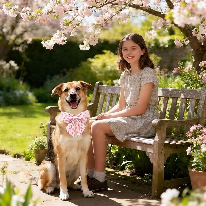 DOGWONG Valentine Dog Collar with Bow, Metal Buckle Adjustable Pink Bowtie Pet Valentine Collars for Puppies and Cats, XS
