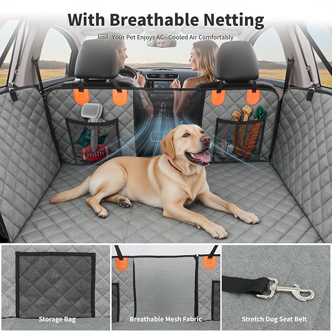 HOTEAGLE Dog Car Seat Cover with 3 Separate Hard Bottom Plates, Ideal for Car/SUV/Small Trucks, Car Seat Covers for Dogs Holds 400lbs, Grey