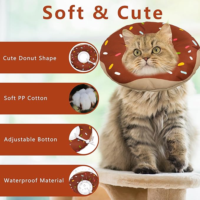 Seyezo Cat Cone Collar Soft, Adjustable Cat Recovery Collar Kitten Cones to Stop Licking, Cute Donut E Collar After Surgery, Cats Neck Pillow ConeElizabethan Cones of Shame (Waterproof Brown, Small)