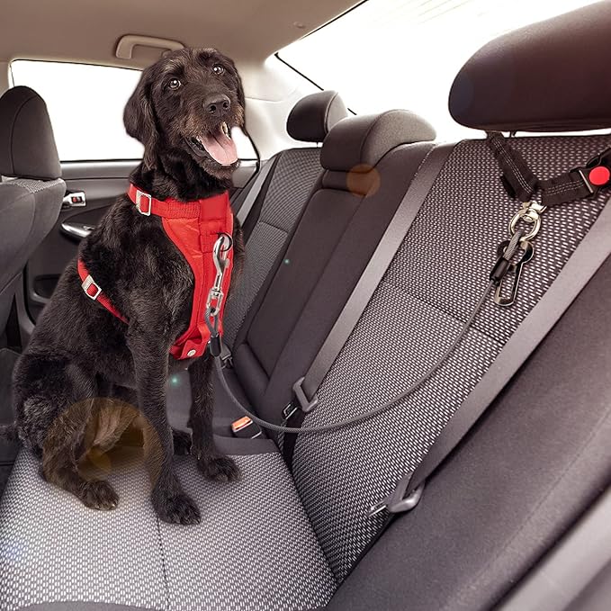 Chew Proof Dog Car Seat Belt, 2 in 1 Steel Cable Dog Car Accessories Headrest Restraint Dogs Car Seatbelt for Medium Large Dogs Chewer Heavy Duty Dog Seatbelts for Cars Swivel Attach