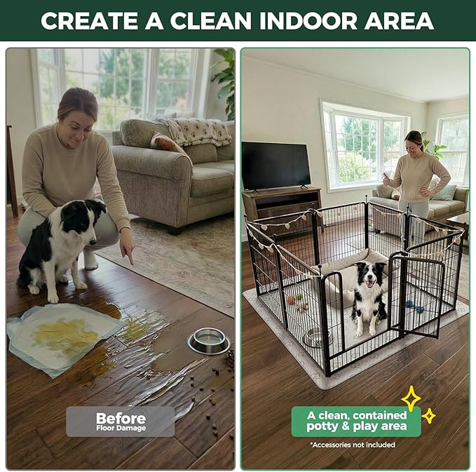 FXW Rollick Unleashed Dog Playpen for Indoor, Yard, RV Camping, 32 inch 8 Panels Dog Pen with Washable Pee Pad for Small and Medium Dogs, Black│Patented