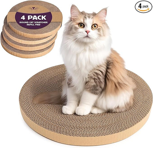 4pcs Cat Scratch Pad, Cat Scratcher Cardboard & Cat Scratching Pads - Round Cat Scratcher Refill, 10 Inch Diameter 7/8 Inch Thick cat scratchers for Indoor Cats