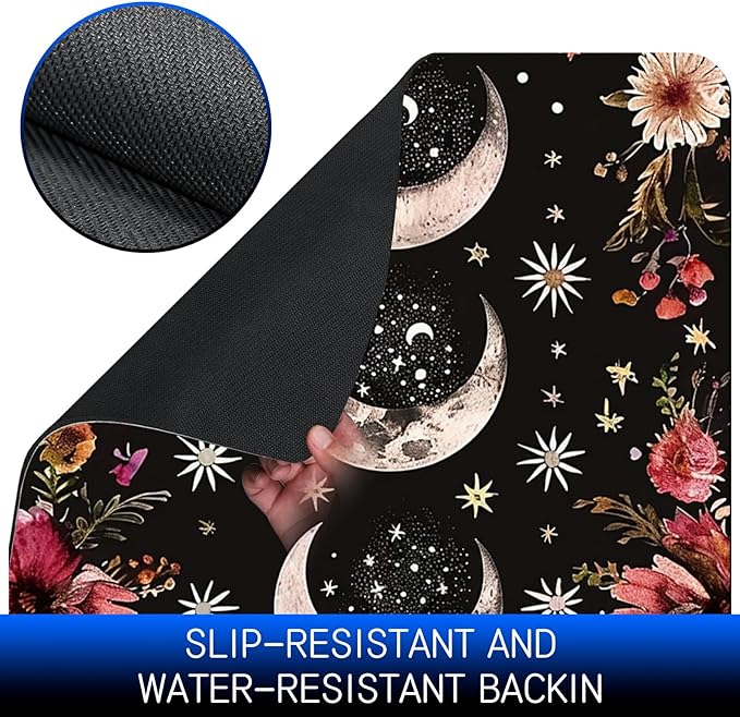 Dog Food Mat, 19.6" x 23.6" Absorbent Pet Feeding Mat for Food and Water, Waterproof Diatom Mud Pet Placemat with Non-Slip Rubber Backing, Easy Clean Cat Bowl Mat for Floors - Red Flower Moon