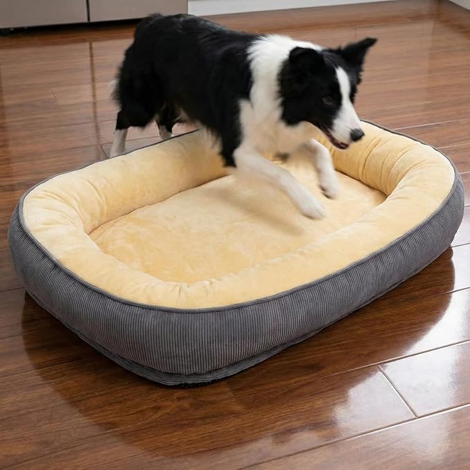 Calming Dog Bed for Medium Dogs 26"x18" - Orthopedic Washable Pet Bed with Anti-Slip Bottom, Indoor Soft Cat Bed with Removable Cover (Beige)