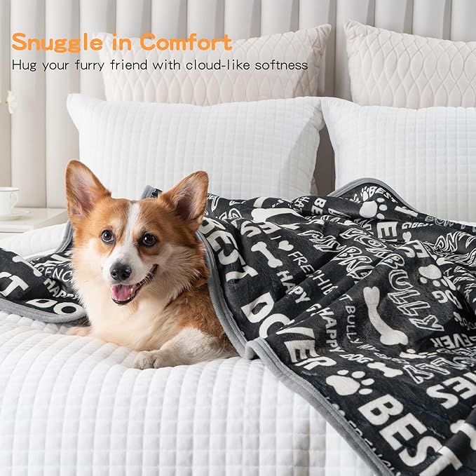 Waterproof Dog Blankets Pet Blanket 60"x80", Soft Fluffy Sofa Car Bed Protector, Reversible Sherpa Fleece Dog Blanket for Large Dogs(Letters)