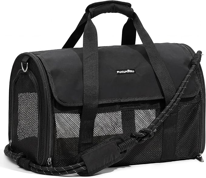 FUKUMARU Cat Carrier, Light & Airy Pet Carrier, 18x11x11 Airline Approved Dog Carrier for Small Dogs, Collapsible Soft Cat Travel Carrier with Anti-Scratch Mesh, Black