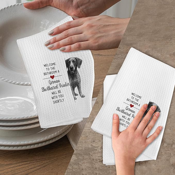 Funny German Shorthaired Pointer Hand Towels for Bathroom, A German Shorthaired Pointer Will Be with You Shortly Hand Towels, Dog Decorative Themed Dish Tea Towel for Kitchen Bathroom, 16x24