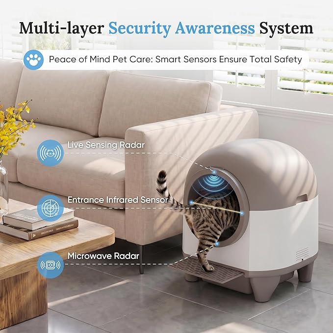 Greesum Smart Self-Cleaning Cat Litter Box, Fully Enclosed Automatic Litter Box with App Control, Safety Sensors& Large Capacity for Multi-Cat Homes, Includes Waste Bags & Mat