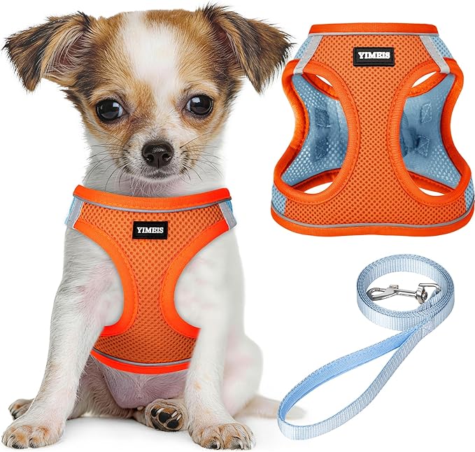 YIMEIS Dog Harness and Leash Set, No Pull Soft Mesh Pet Harness, Reflective Adjustable Puppy Vest for Small Medium Large Dogs, Cats (Orangeblue, Medium (Pack of 1))