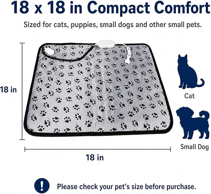 Cat Heating Pad – 18x18 in Self-Warming Pet Bed, Electric Heated Dog & Cat Pad, Waterproof, Temperature Adjustable, Fast Heating, Safe Thermostat, for Kittens Puppies Small Pets