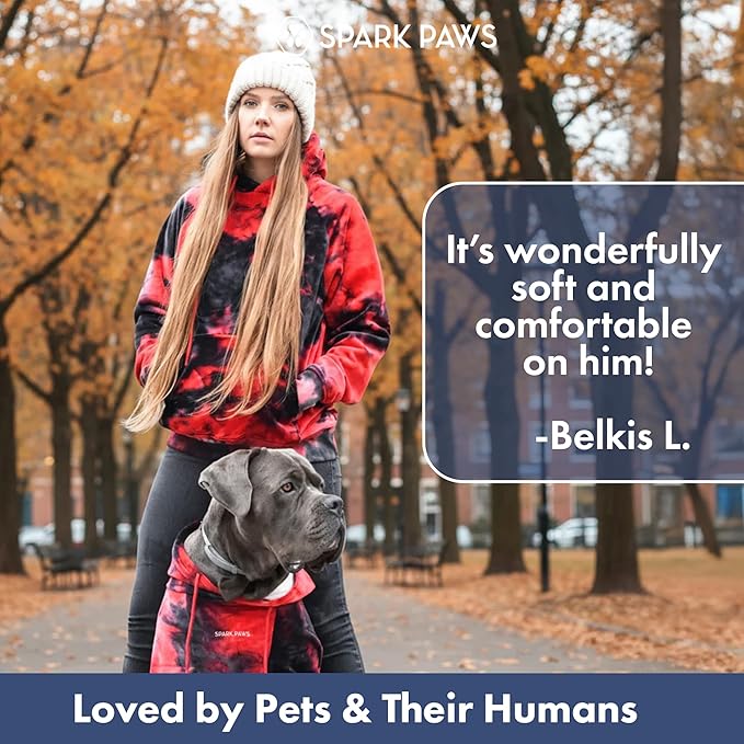 Spark Paws Dog Hoodie – Premium Dog Sweater for Small, Medium, and Large Dogs | Warm Outfits for French Bulldogs, Pitbull, Puppy, Winter Jacket Alternative - Red & Black - 3XL