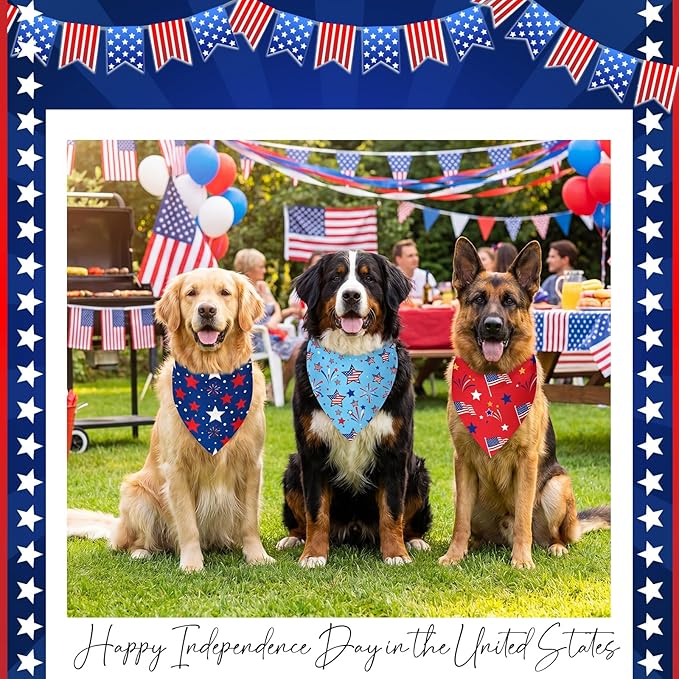 Abbylike 100 Pcs Patriotic Dog Bandanas Bulk 4th of July Bandanas for Dogs Star Triangle Kerchief Bib Scarf Set for Pet Independence Day 250th Anniversary Party Costume, 25 Styles(31.5 x 21.7 x 21.7)