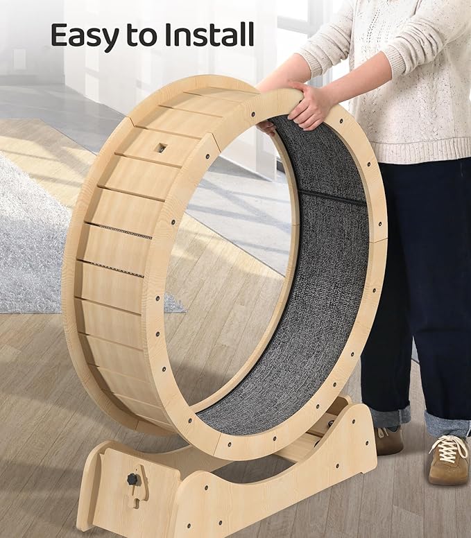 39.4" Wooden Cat Running Wheel - Low Noise Exercise Wheel for Large Indoor Cats