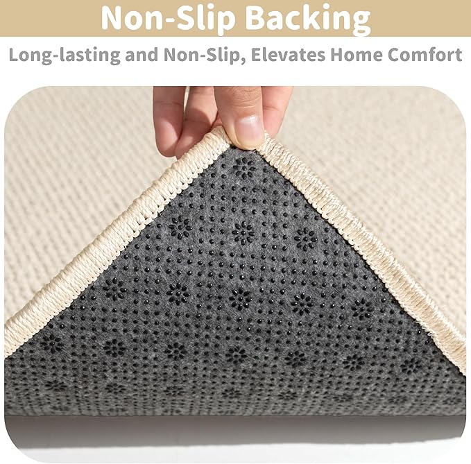 Brakki Bullnose Carpet Stair Treads, Non Slip Landing Mat for Wooden Steps Indoor, Soft Stair Rugs for Pets, Indoor Doormat for Kitchen Bathroom, Washable, 30"x30" 1pc, Cream White