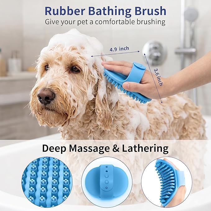 5-Piece Pet Grooming Kit for Dogs & Cats - Professional Deshedding, Detangling & Bathing Set for Long, Curly & Thick Coats - Blue