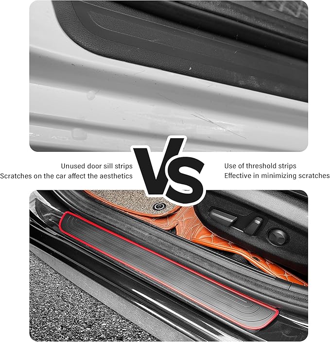 4PCS Car Door Sill Protector,Anti-Scratch Rubber Car Door Protector Edge Guards for Door Steps,Universal Waterproof Door Threshold Strips Exterior Accessories for Car Truck SU (Black+Red, Width 2.36")