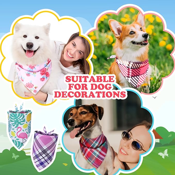 Huhumy 100 Pcs Plaid Dog Bandanas Bulk Pet Bibs Colorful Triangle Scarf Plaid Pet Bandanas for Medium Large Dogs Spring Summer Birthday Costume Decoration