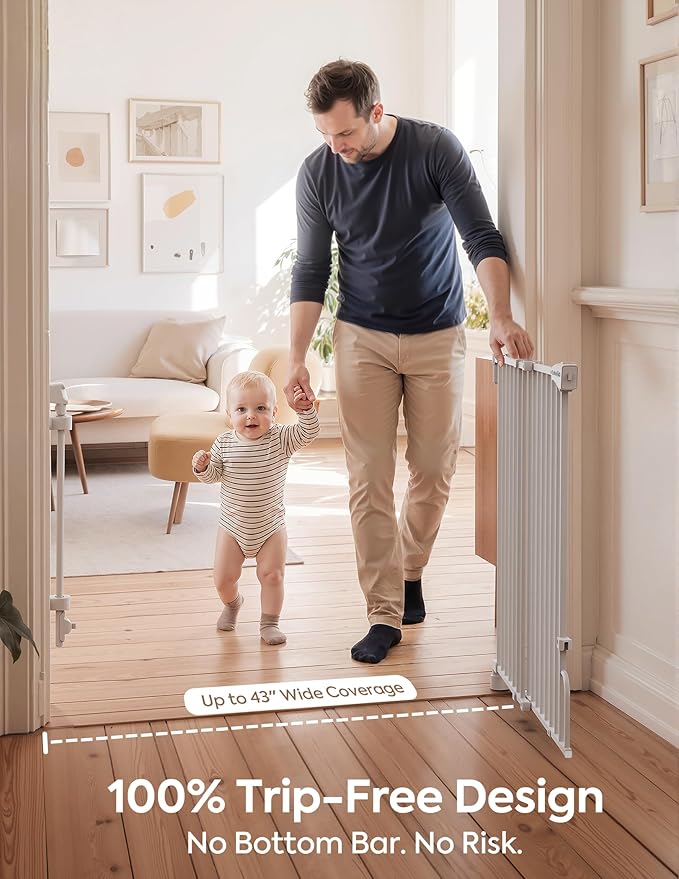 Babelio Removable & No Bottom Bar Baby Gate, 29-43", 36" H Hardware Mounted (Drill Needed)| Wide Walk-Thru| Auto-Close Safety Dog/Pet Gate for Stairs & Doorways (White, 29-43" W, 36" H)