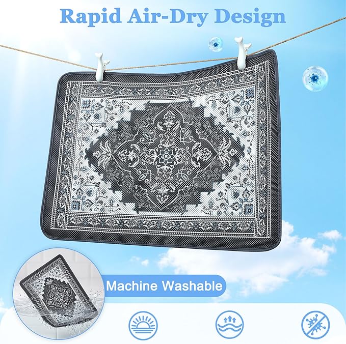 Unicorn Catcher 33X22in Cat Litter Mat Machine Washable Soft 3D Air Mesh Litter Box Rug Non-Slip Backing Quick Dry Scatter Control for Paws,Black