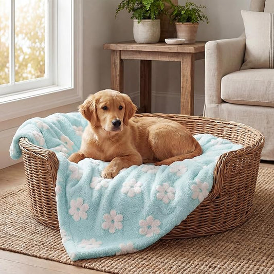 Horaldaily Pets Flannel Blanket, Blue Flowers 3D Textured Soft Fuzzy Fluffy Plush Cozy Fleece Premium Blankets for Dog Cat Puppy Kitten Couch Protection, 30x40