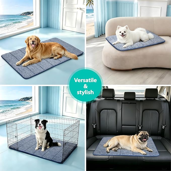 Dog Cooling Mat for Small Dogs - 24x18 Orthopedic Memory Foam Pet Pad for Summer, QMAX>0.5, Washable Premium Comfort Crate Pad for Your Furry Companion, Wander Blue
