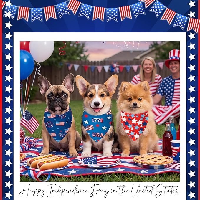 Abbylike 100 Pcs Patriotic Dog Bandanas Bulk 4th of July Bandanas for Dogs Star Triangle Kerchief Bib Scarf Set for Pet Independence Day 250th Anniversary Party Costume, 25 Styles(19.7 x 13.8 x 13.8)