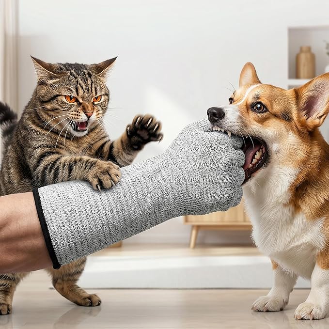 Pet Handling Gloves - 16" Extra Long Cat Grooming Arm Sleeves, Anti-Scratch Arm Protection Sleeves for Handling Aggressive Cats, Scratch Resistant Gloves for Nail Trimming & Bathing