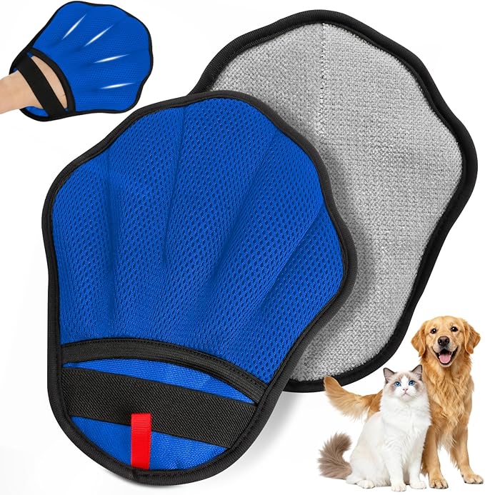 Pet Hair Removal Glove, Electrostatic Pet Hair Remover Glove for Cats & Dogs, Hair Remover Tools for Couch, Carpet, Clothing, Car Seat - Upgraded Five-Finger, Reusable，MediumBlue+LightGray