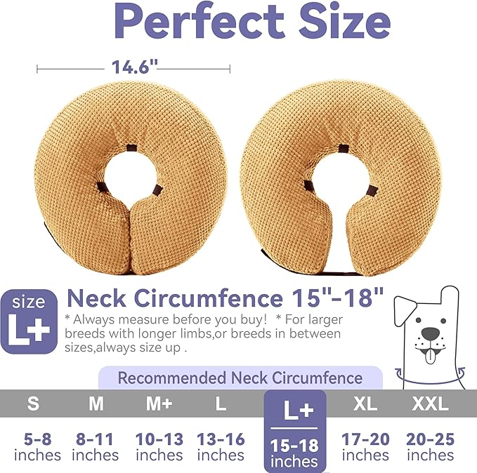 Loflaze Inflatable Dog Cone Collar - Dog Neck Donut Cone Collar Alternative After Surgery - Soft Cone for Large Medium Small Dogs Cats - Alternative Recovery E Collar (Yello, L+)