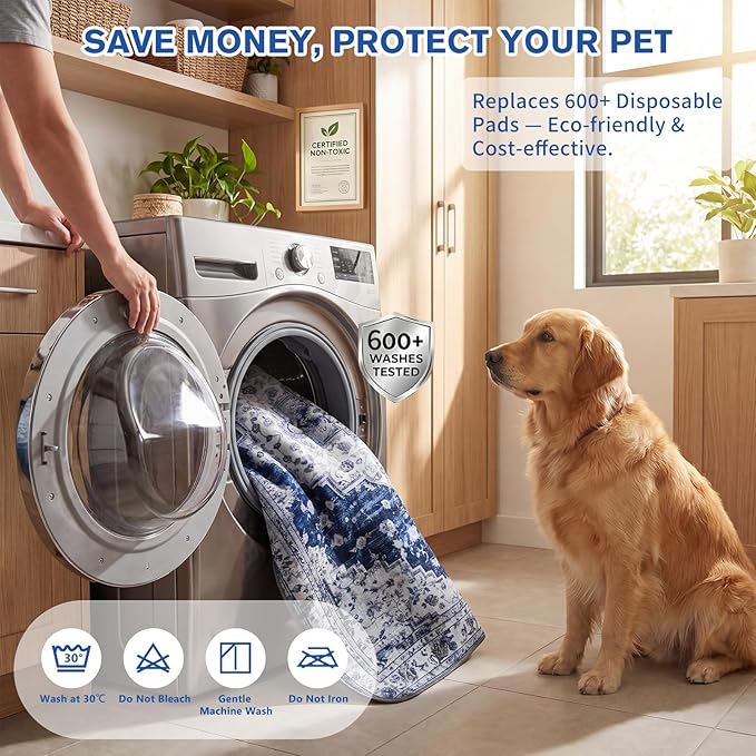 Washable Pee Pads for Dogs and Cats, 2 Pack Absorbent Thick Reusable Training Dog Pet Puppy Pads, Waterproof & Non-Slip Whelping Pads for Potty Training, Whelping, Playpen, Crate, Prevents Leakage