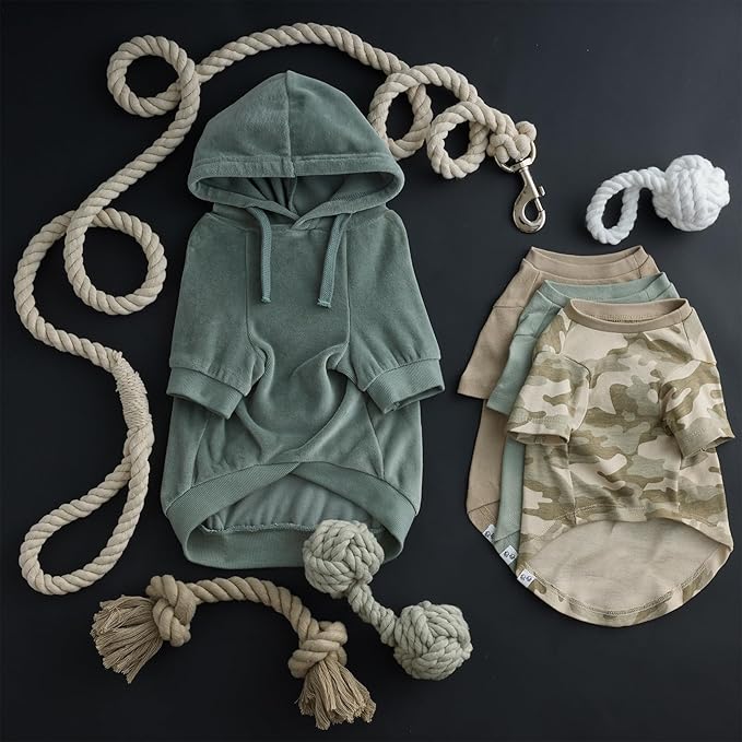 Pet Passion Cooper II Organic Cotton Velour Dog Hoodie Pet Coat for Small, Medium and Large Dogs, Sage, Large (40-60 lbs)
