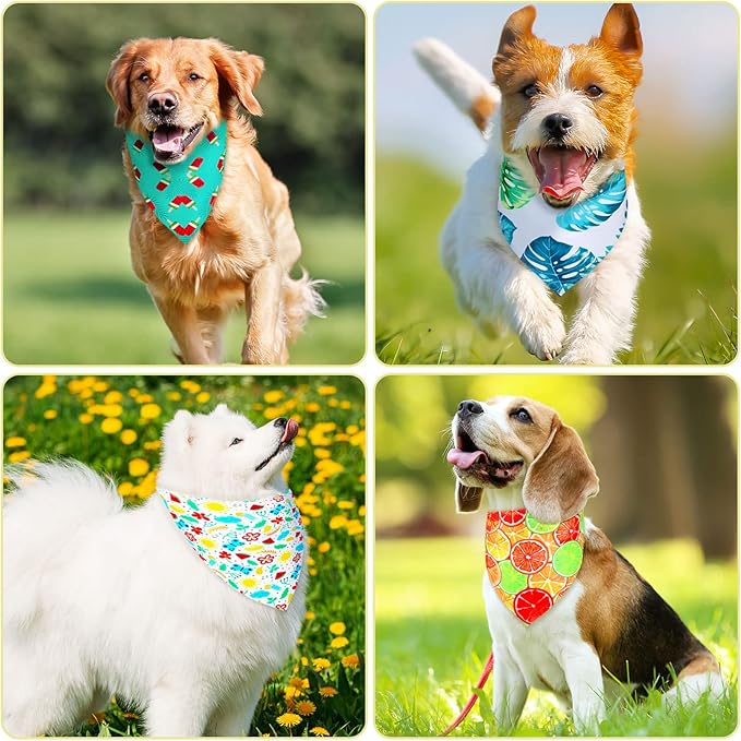 Eccliy 30 Pack Dog Bandanas Summer Bulk Fruit Dog Bandanas Adjustable Soft Triangle Scarf Washable Polyester Girl and Boy Pet Costume Bib with Fruit Patterns Medium Pet Grooming Accessories Spring