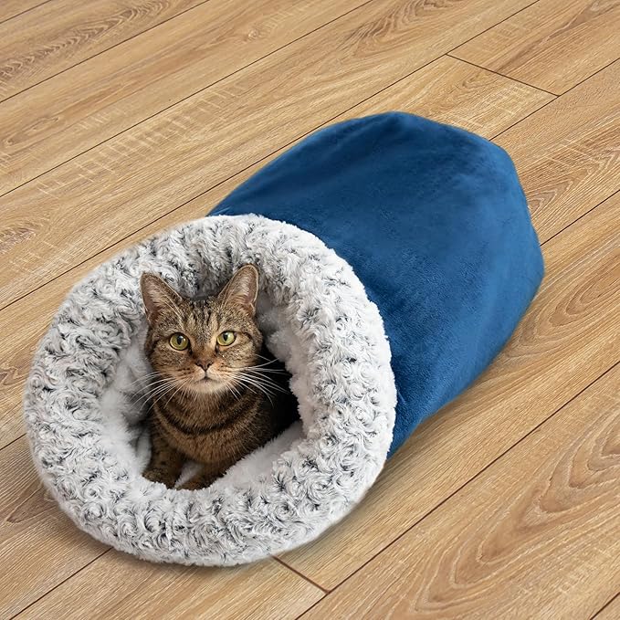 Cat Sleeping Bag for Indoor Cats, Soft Fleece Warm Cat Bed Cave for Winter Cold Weather, Washable Self Warming Hideaway Tunnel Bed Pet Snuggle Sack