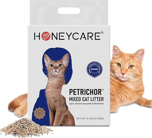 HONEY CARE Petrichor Mix Cat Litter I Tofu Cat Litter I Nature Plant-Based Pellets and Bentonite Sustainable I Low-Dust Qucik Clumping Superior Odor Control, 6 Lbs