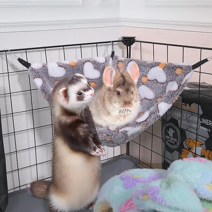 Pack of 2 Hanging Corner Hammock with Hooks for Rats, Squirrels, Sugar Gliders, Guinea Pigs, Hamsters and Other Small Animals. Perfect for Pet Critter Cages. M, STPink+Blue