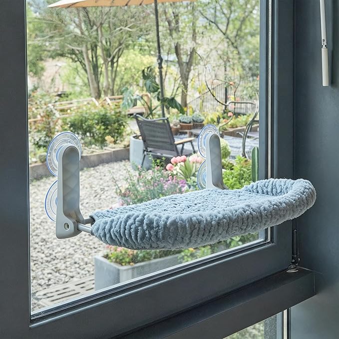 AIWIKIDE Cat Window Perch with Cushion Rim, Easy Install Bracket, Portable Wall Hammock for Indoor Cat, Light Blue