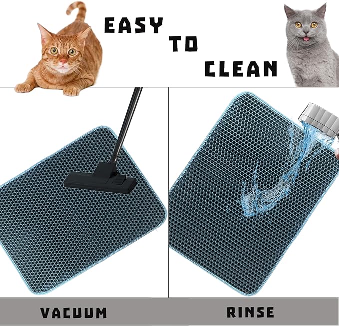 Cat Litter Mat, Honeycomb Double Layer Litter Trapping Mat, 18" x 24" Kitten Litter Box Pad, Waterproof Urine Proof, Washable Easy Clean (Grey)