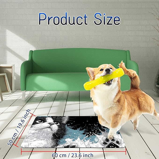 Dog Food Mat, 19.6" x 23.6" Absorbent Pet Feeding Mat for Food and Water, Waterproof Diatom Mud Pet Placemat with Non-Slip Rubber Backing, Easy Clean Cat Bowl Mat for Floors - Black Cat Claw
