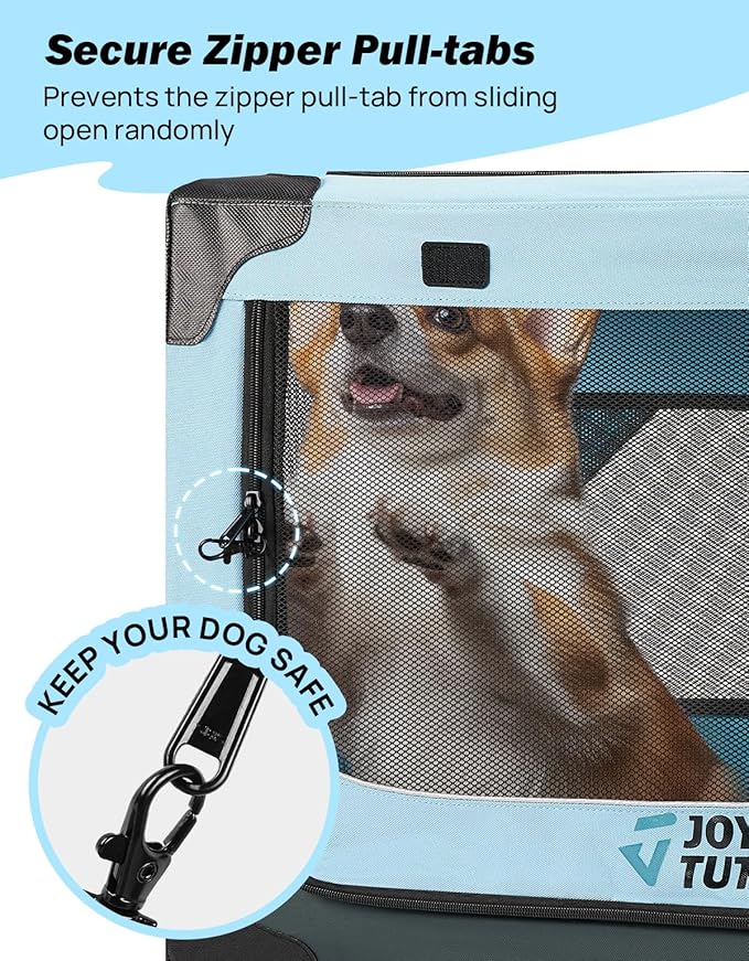 JOYTUTUS Pet Day Special, 26 Inch Collapsible Dog Crate, Steel Frame 8-Bar Foldable Soft Kennel, Portable Travel Crate for Medium Dog Up to 33lbs, Oxford Cat Carrier Fit for Car Travel Indoor Outdoor